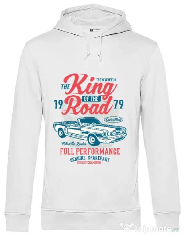 Hoodie barbat cu gluga King Of The Road Alb