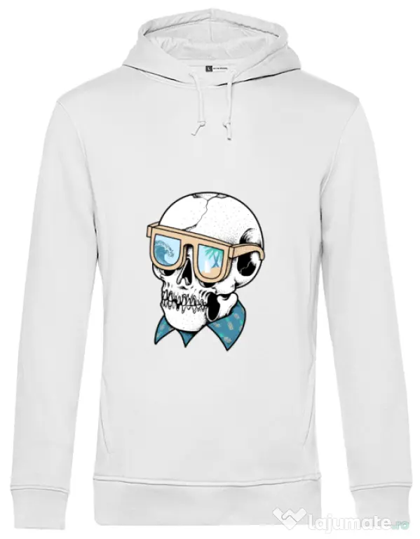 Hoodie barbat cu gluga Skull Holiday Alb