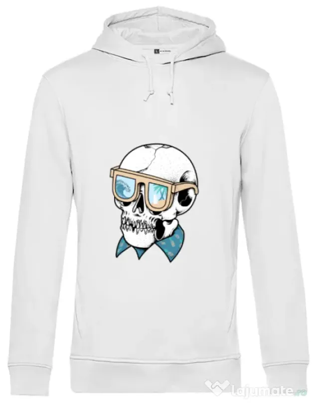 Hoodie barbat cu gluga Skull Holiday Alb