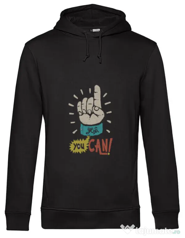 Hoodie barbat cu gluga Yes You Can Negru