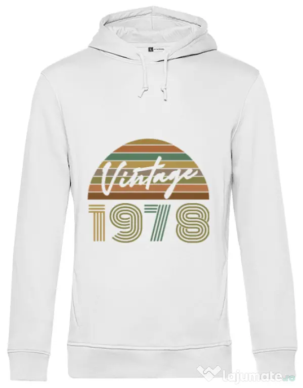 Hoodie barbat cu gluga Vintage 1978 Alb
