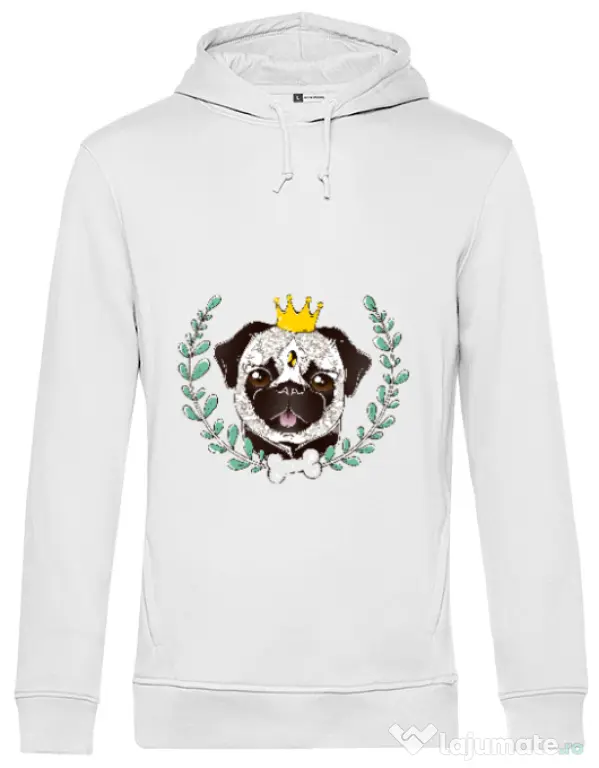Hoodie barbat cu gluga King Of Pug Alb