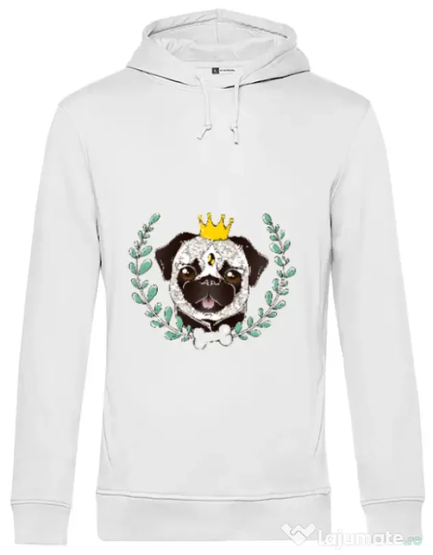 Hoodie barbat cu gluga King Of Pug Alb