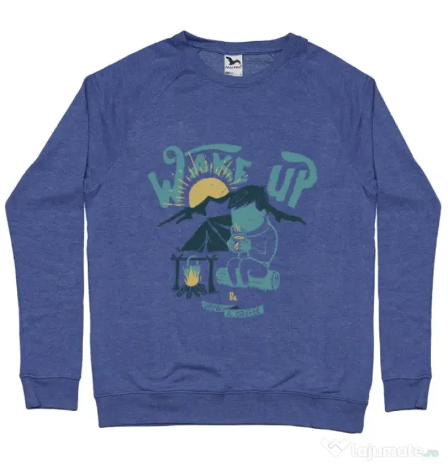 Bluza ADLER barbat Wake up and drink a coffee Albastru melanj