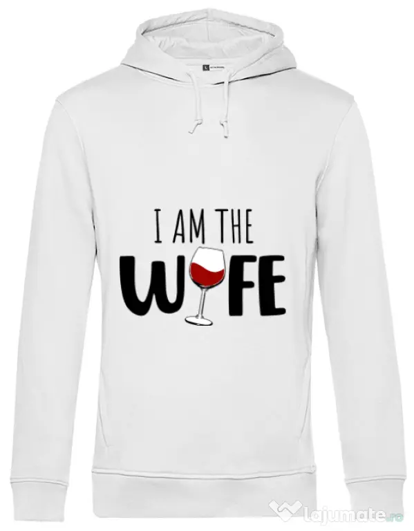 Hoodie barbat cu gluga I am the wife Alb