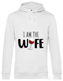 Hoodie barbat cu gluga I am the wife Alb