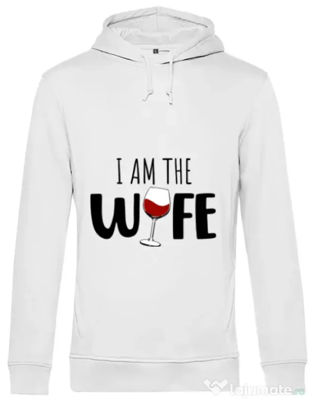 Hoodie barbat cu gluga I am the wife Alb