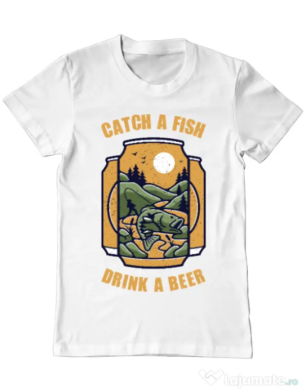 Tricou ADLER barbat Catch a fish Alb