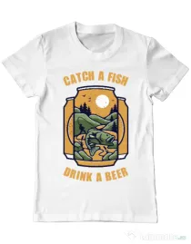 Tricou ADLER barbat Catch a fish Alb