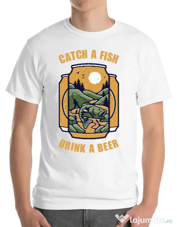 Tricou ADLER barbat Catch a fish Alb