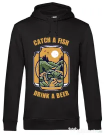 Hoodie barbat cu gluga Catch a fish Negru