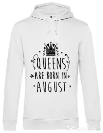 Hoodie barbat cu gluga Queens are born in August Alb