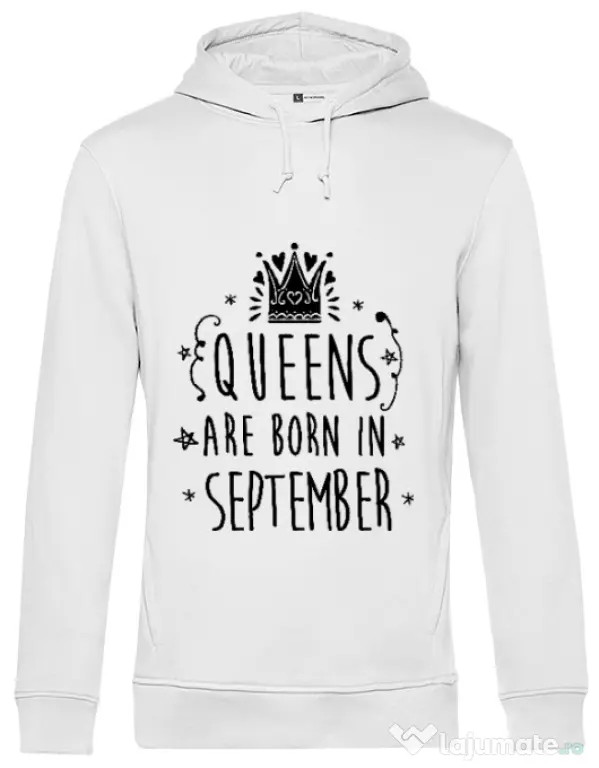 Hoodie barbat cu gluga Queens are born in September Alb