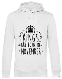 Hoodie barbat cu gluga Kings are born in November Alb