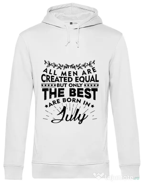 Hoodie barbat cu gluga The best men are born in July Alb