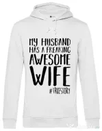 Hoodie barbat cu gluga Awesome wife Alb