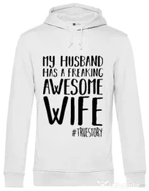 Hoodie barbat cu gluga Awesome wife Alb