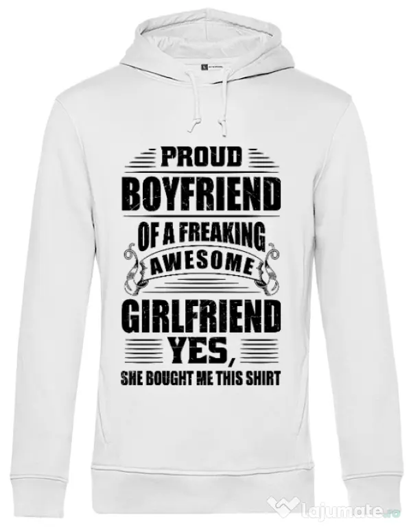 Hoodie barbat cu gluga Proud boyfriend Alb