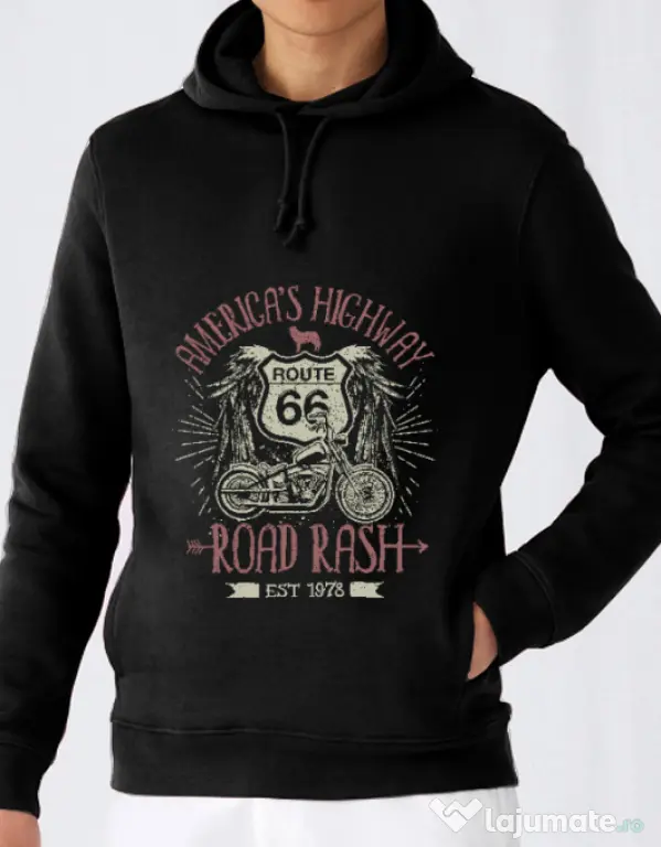 Hoodie barbat cu gluga Highway 66 Negru