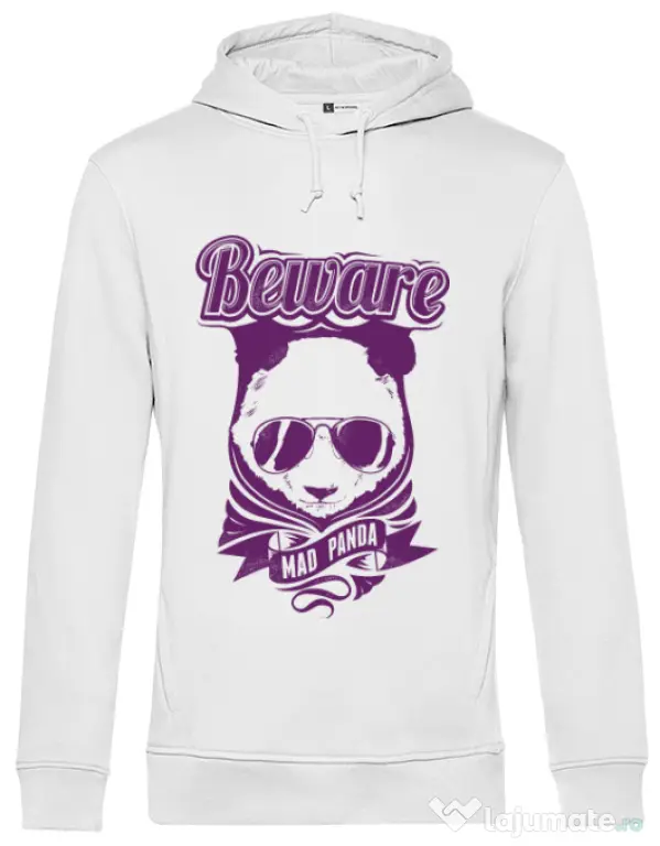 Hoodie barbat cu gluga Mad Panda Alb