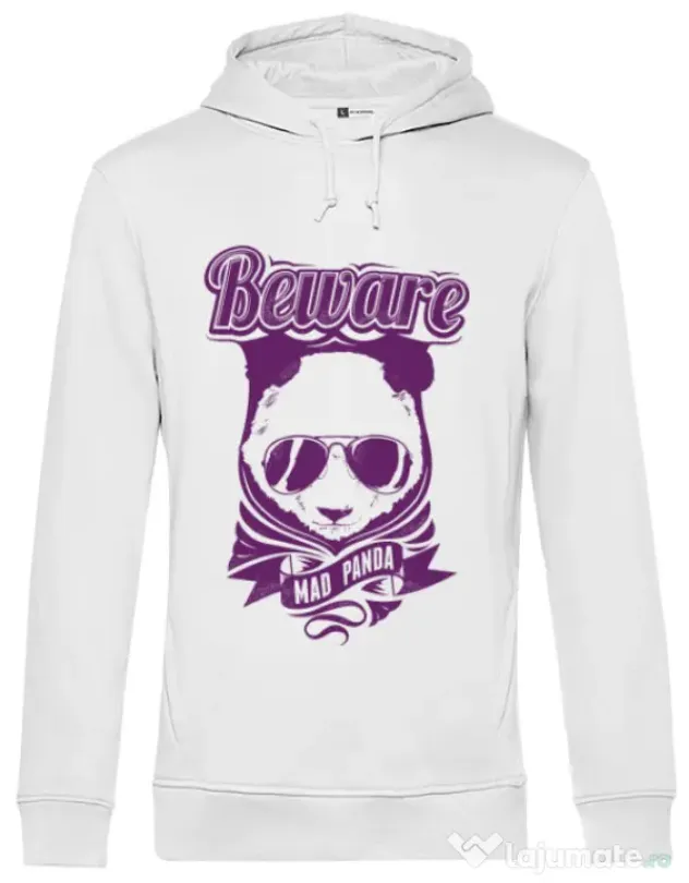 Hoodie barbat cu gluga Mad Panda Alb