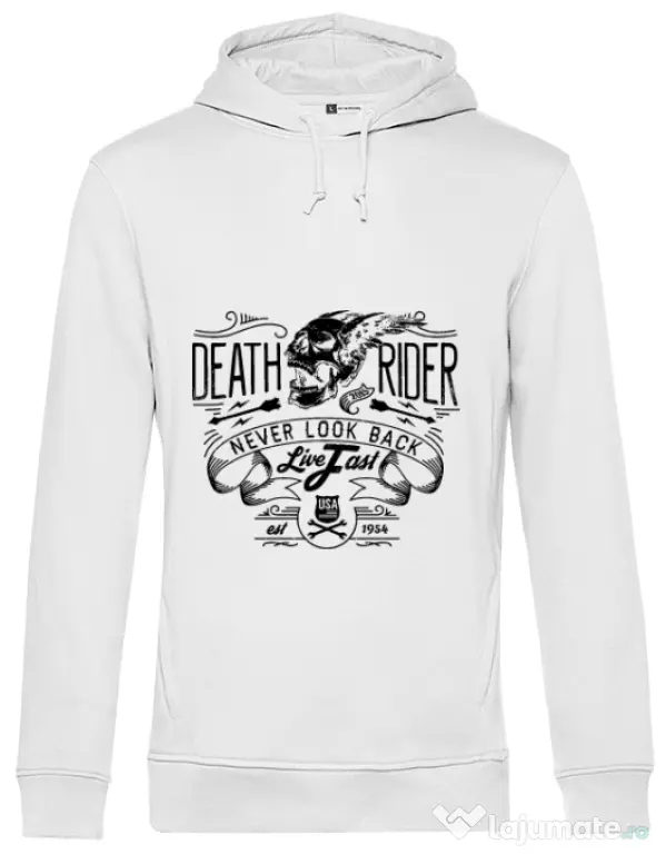 Hoodie barbat cu gluga Never look back Alb