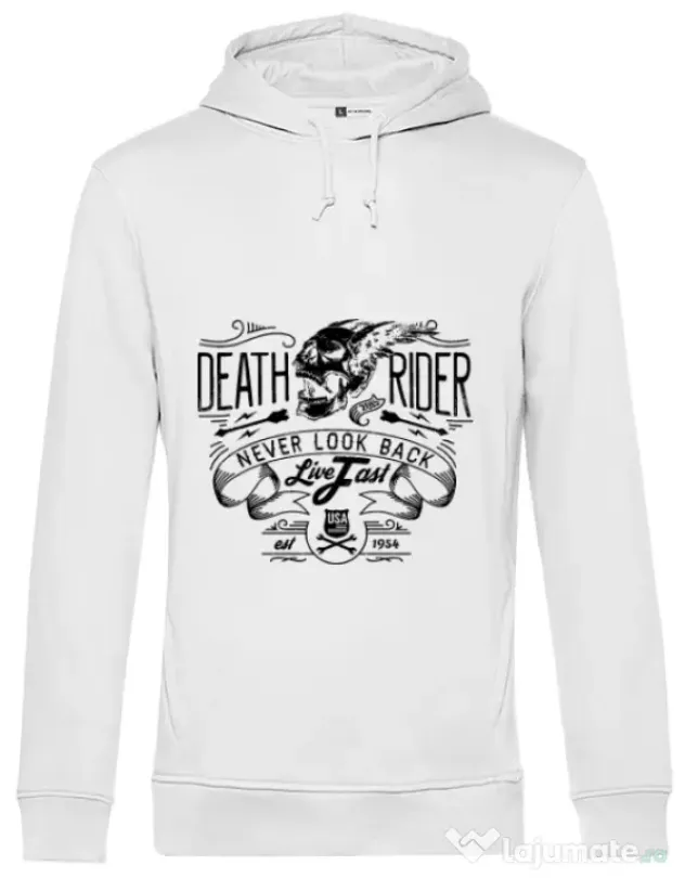 Hoodie barbat cu gluga Never look back Alb
