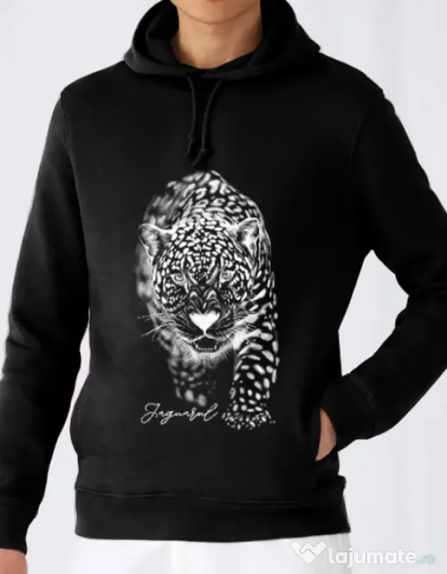Hoodie barbat cu gluga Jaguarul Alb Negru