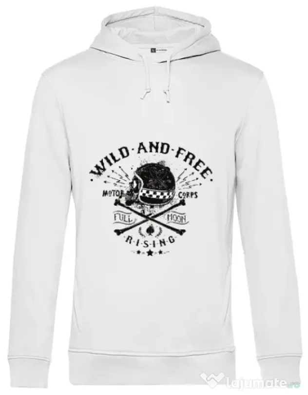 Hoodie barbat cu gluga Wild and free Alb