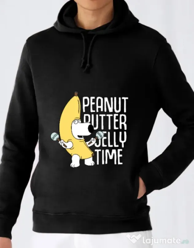 Hoodie barbat cu gluga Peanut butter jelly time Negru