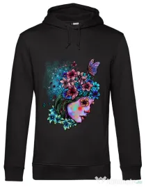 Hoodie barbat cu gluga Lady and flowers Negru