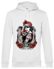 Hoodie barbat cu gluga Lady luck Alb