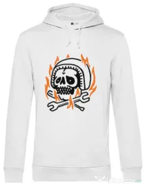 Hoodie barbat cu gluga Skull biker Alb