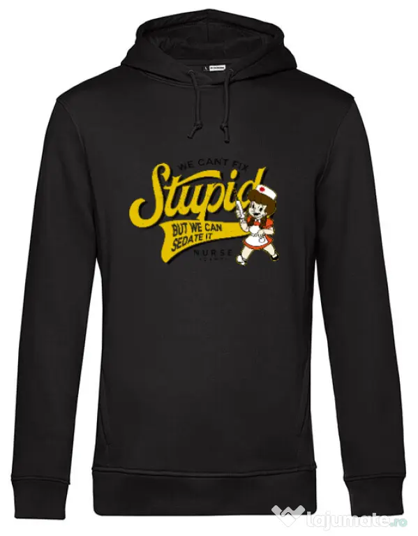 Hoodie barbat cu gluga Can\'t fix stupid Negru