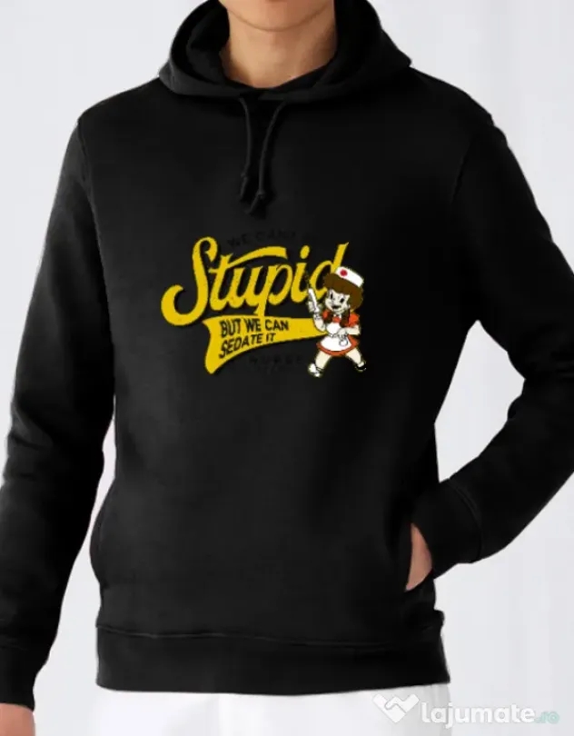 Hoodie barbat cu gluga Can\'t fix stupid Negru
