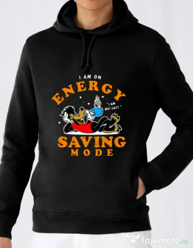 Hoodie barbat cu gluga Energy saving mode Negru