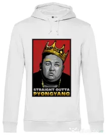 Hoodie barbat cu gluga Straight outta Pyongyang Alb