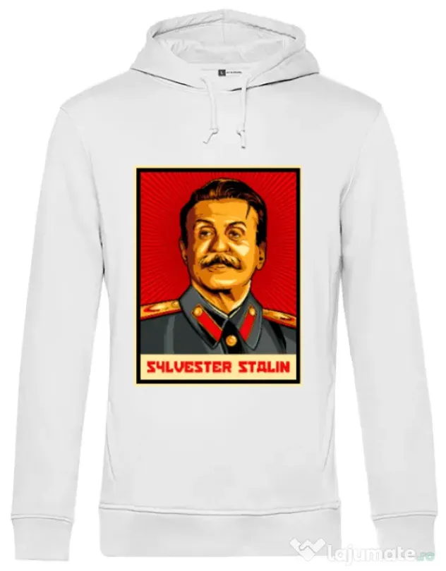 Hoodie barbat cu gluga Sylvester Stalin Alb