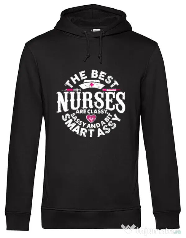Hoodie barbat cu gluga Best nurses Negru