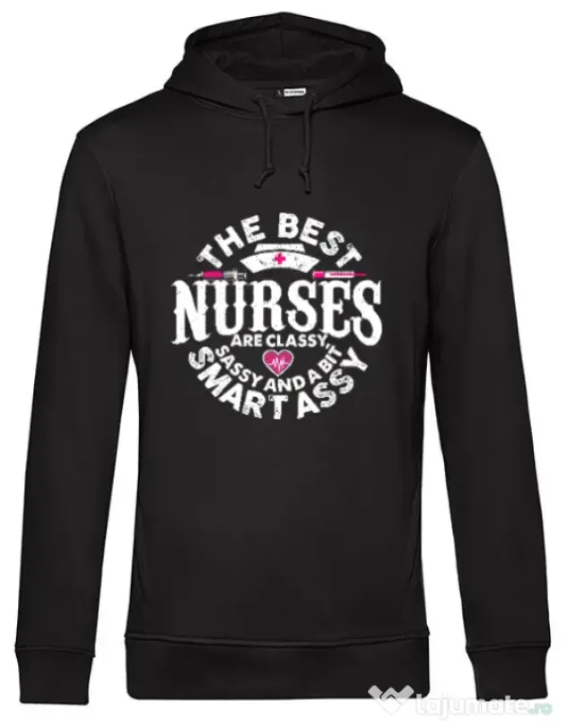 Hoodie barbat cu gluga Best nurses Negru