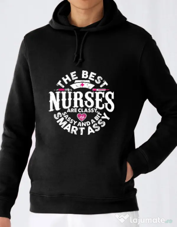 Hoodie barbat cu gluga Best nurses Negru