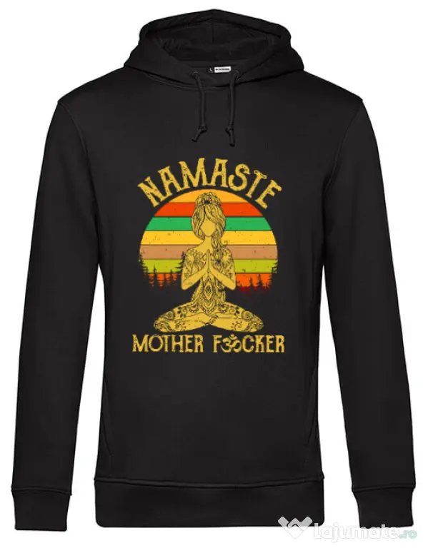 Hoodie barbat cu gluga Namaste motherfucker Negru