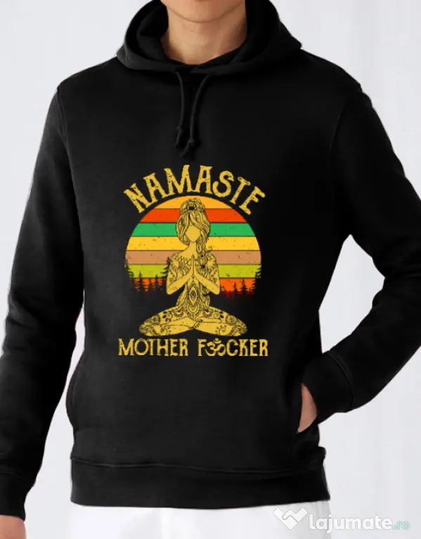 Hoodie barbat cu gluga Namaste motherfucker Negru
