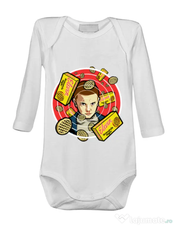 Baby body Stranger Waffles Alb