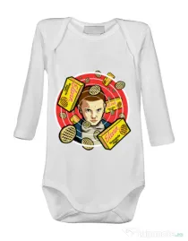 Baby body Stranger Waffles Alb