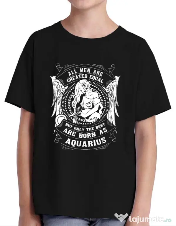 Tricou ADLER copil The best men are born as Aquarius Negru