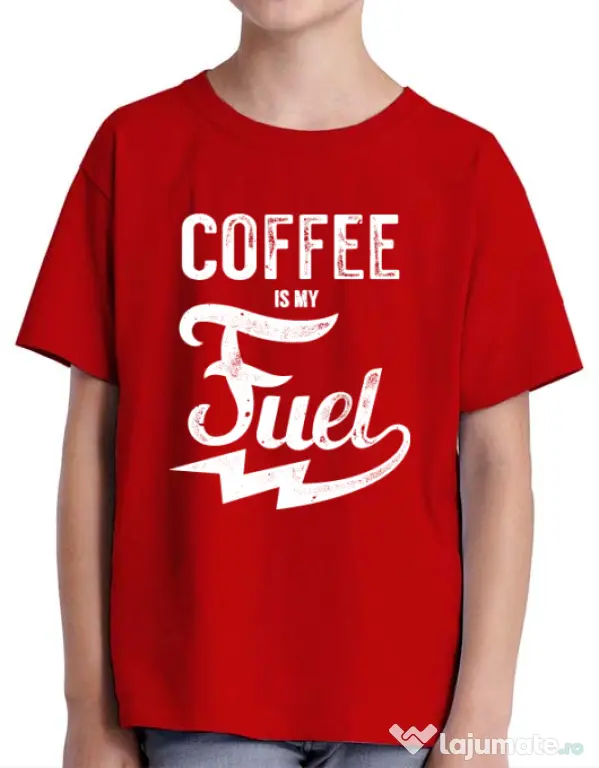 Tricou ADLER copil Coffee is my fuel Rosu