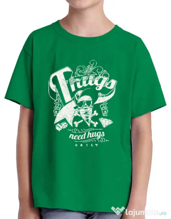 Tricou ADLER copil Thugs need hugs Verde mediu