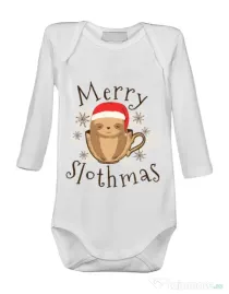 Baby body Merry slothmas Alb