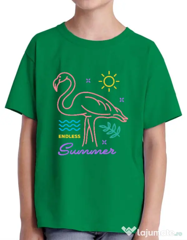 Tricou ADLER copil Flamingo endless summer Verde mediu